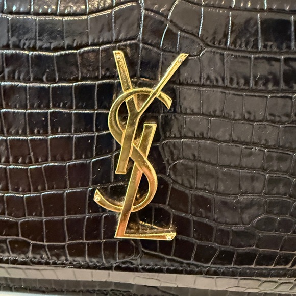 Yves Saint Laurent Sunset Black Croc-Embossed Shoulder Bag - Picture 16 of 16
